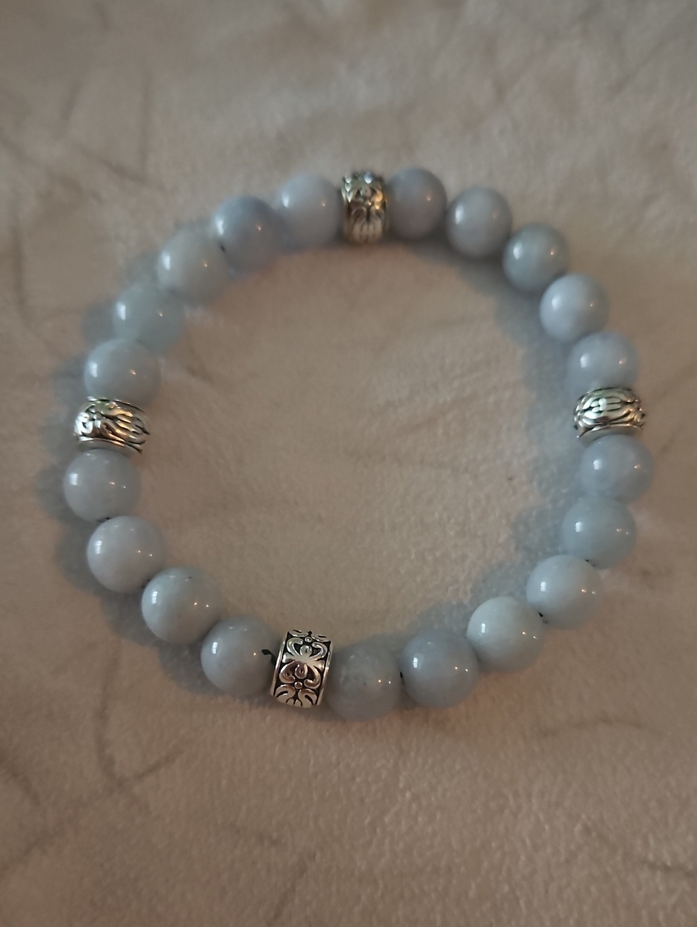 Angelite Beaded Stretch Bracelet with Silver Accent - Light Blue